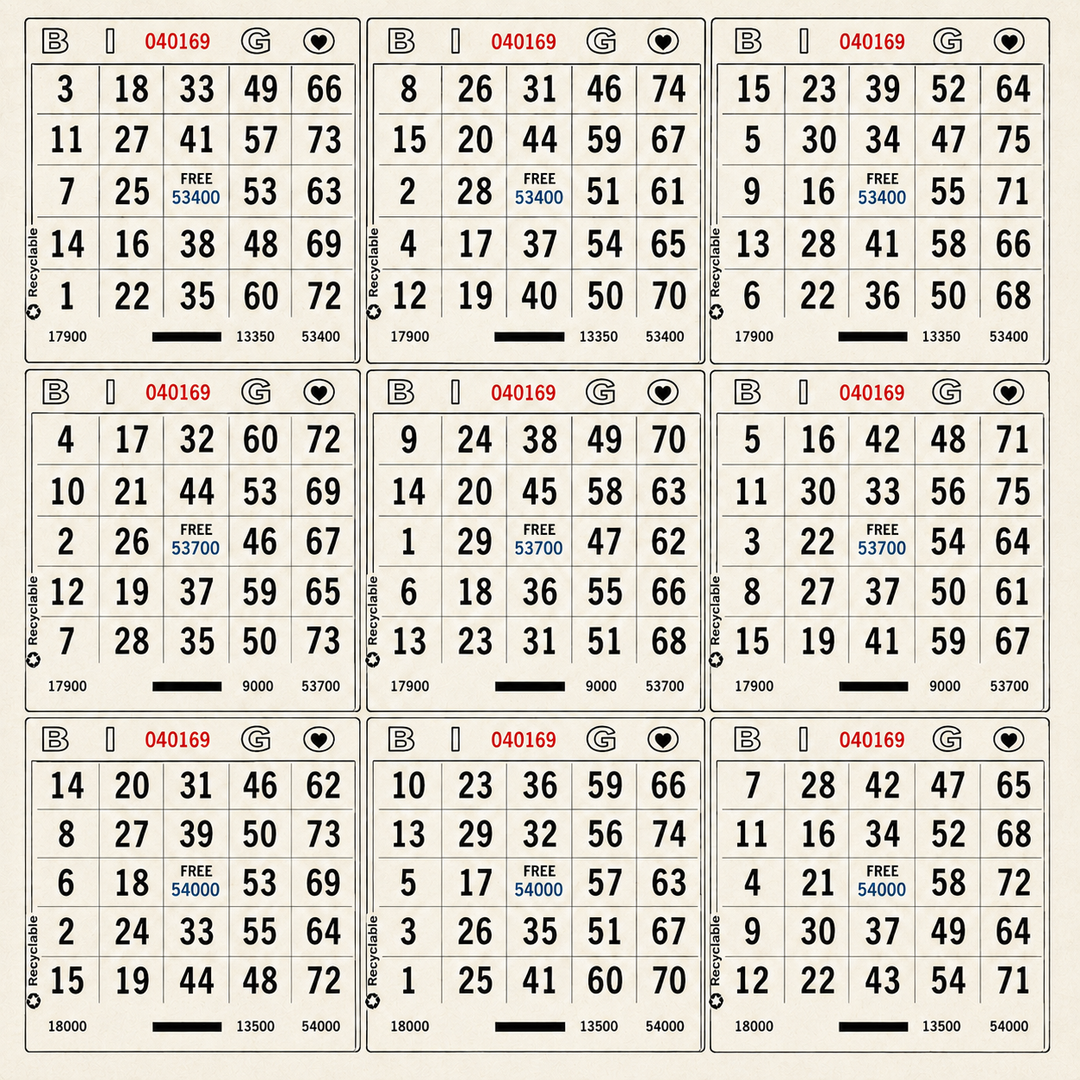 9 on white bingo paper