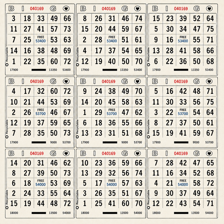 9 on white bingo paper