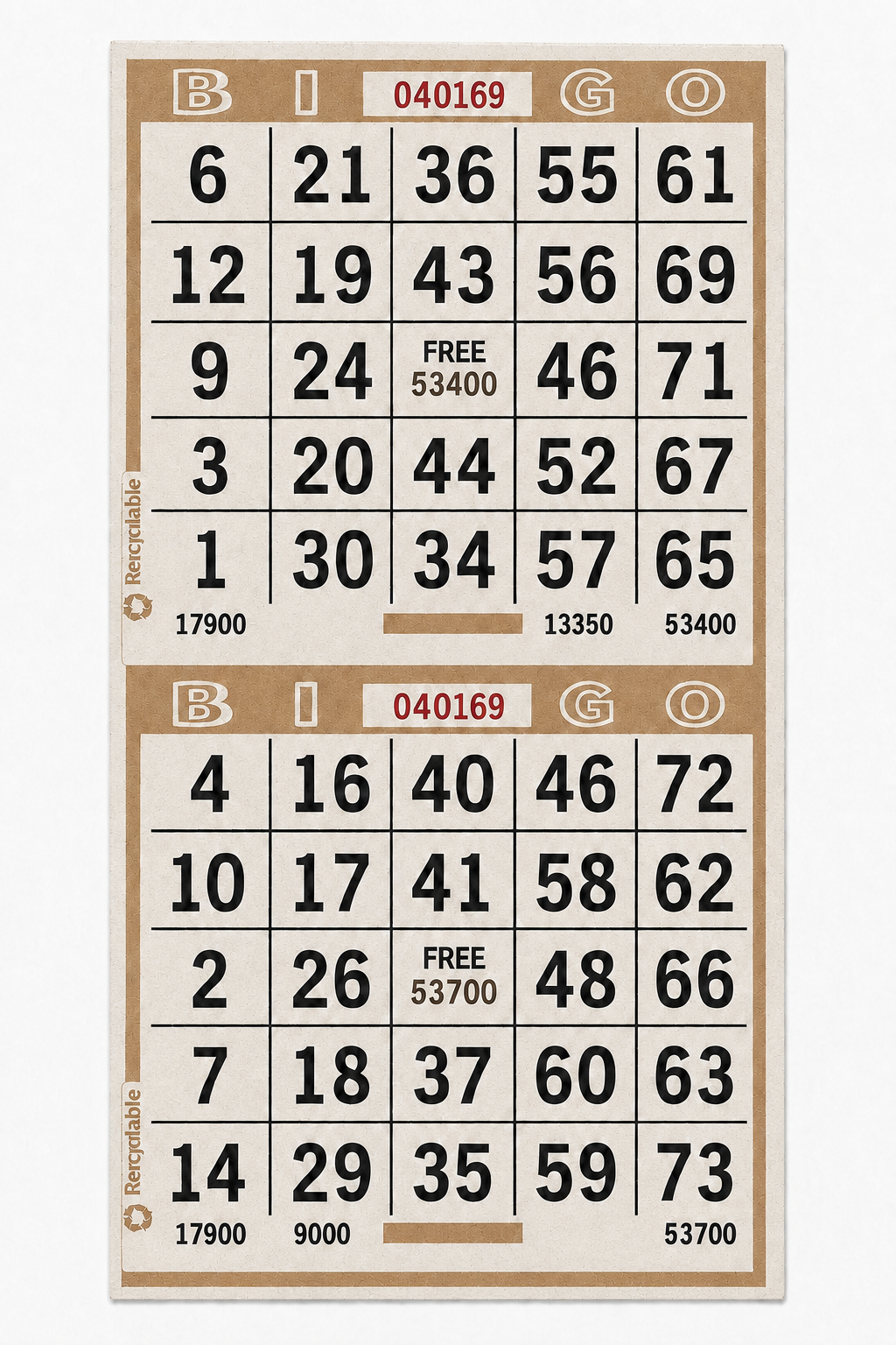2-Face Vertical Bingo Paper