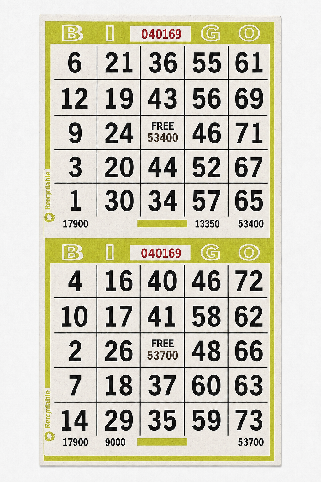 2-Face Vertical Bingo Paper