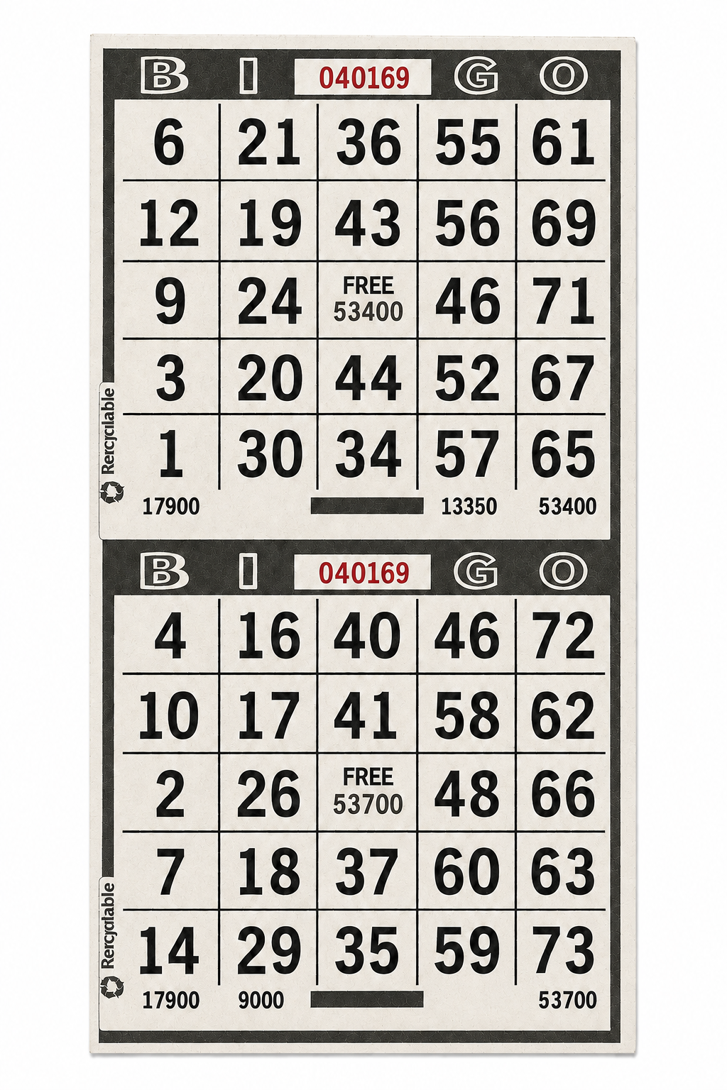 2-Face Vertical Bingo Paper