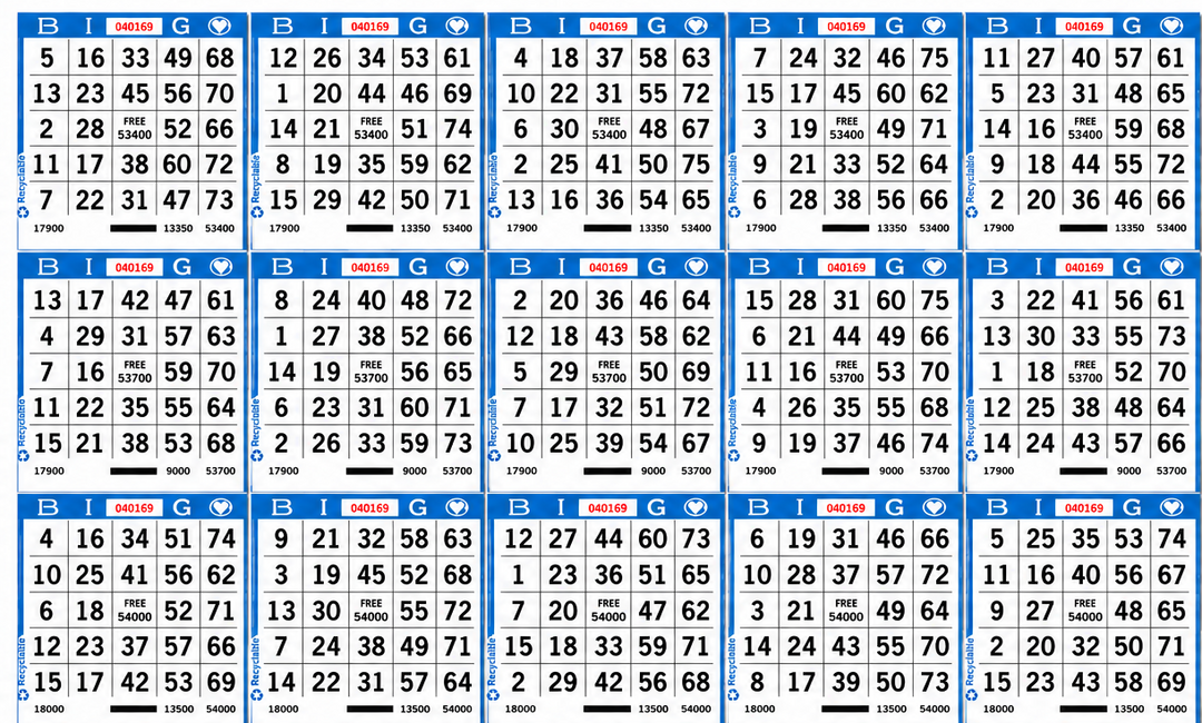 15-Face Horizontal Bingo Paper