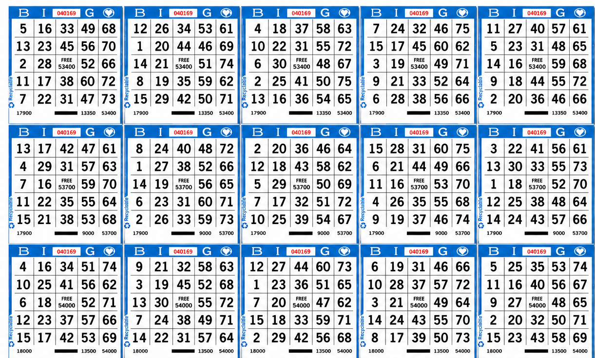 15-Face Horizontal Bingo Paper