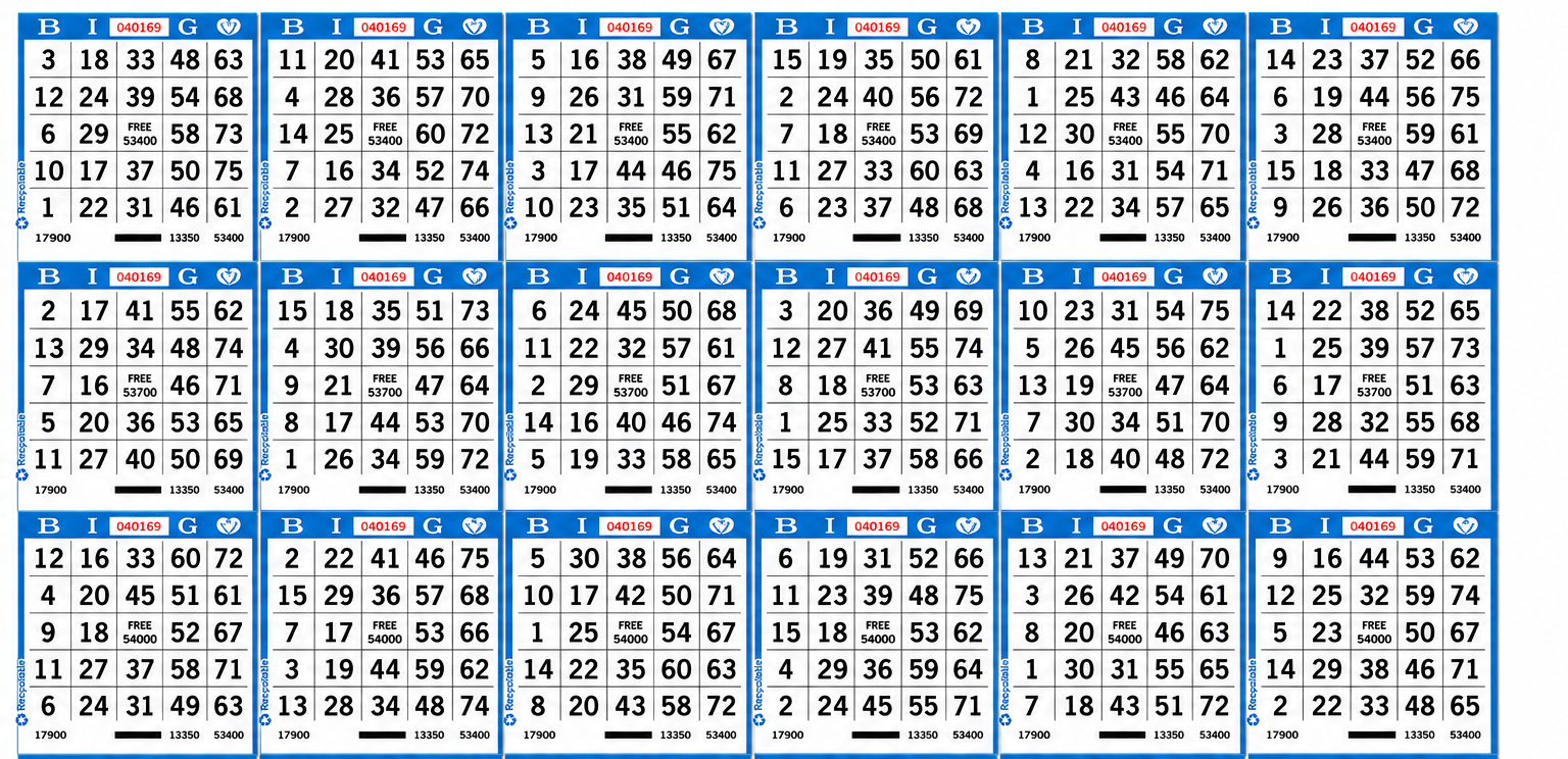18-Face Horizontal Bingo Paper