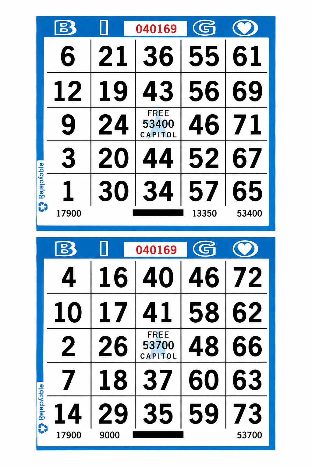 2-Face Vertical Bingo Paper