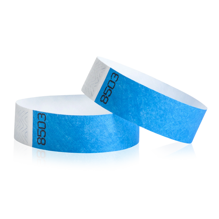 3/4 Inch Duplicate Number Tyvek Wristbands - neon blue