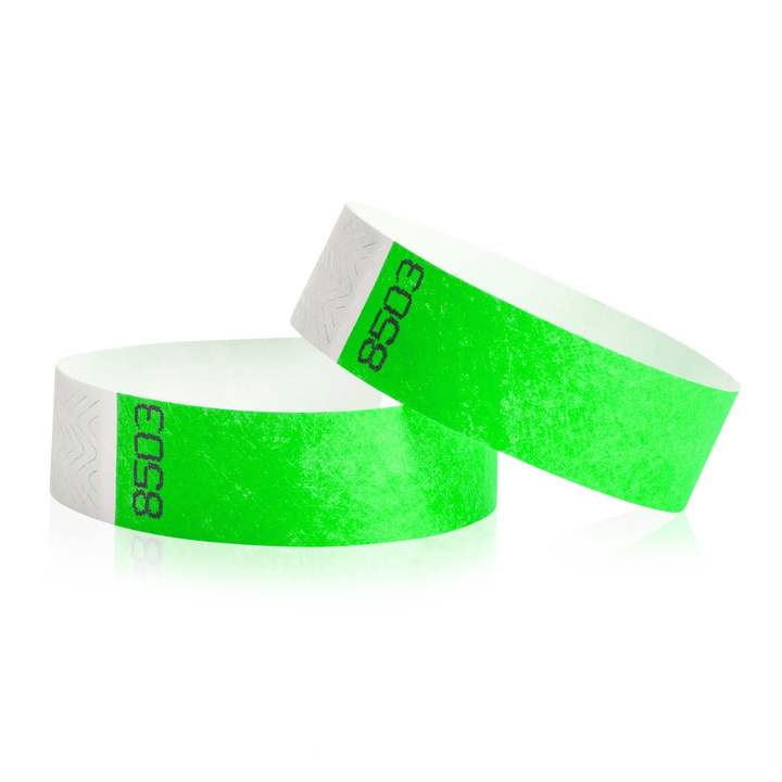 3/4 Inch Duplicate Number Tyvek Wristbands - neon green