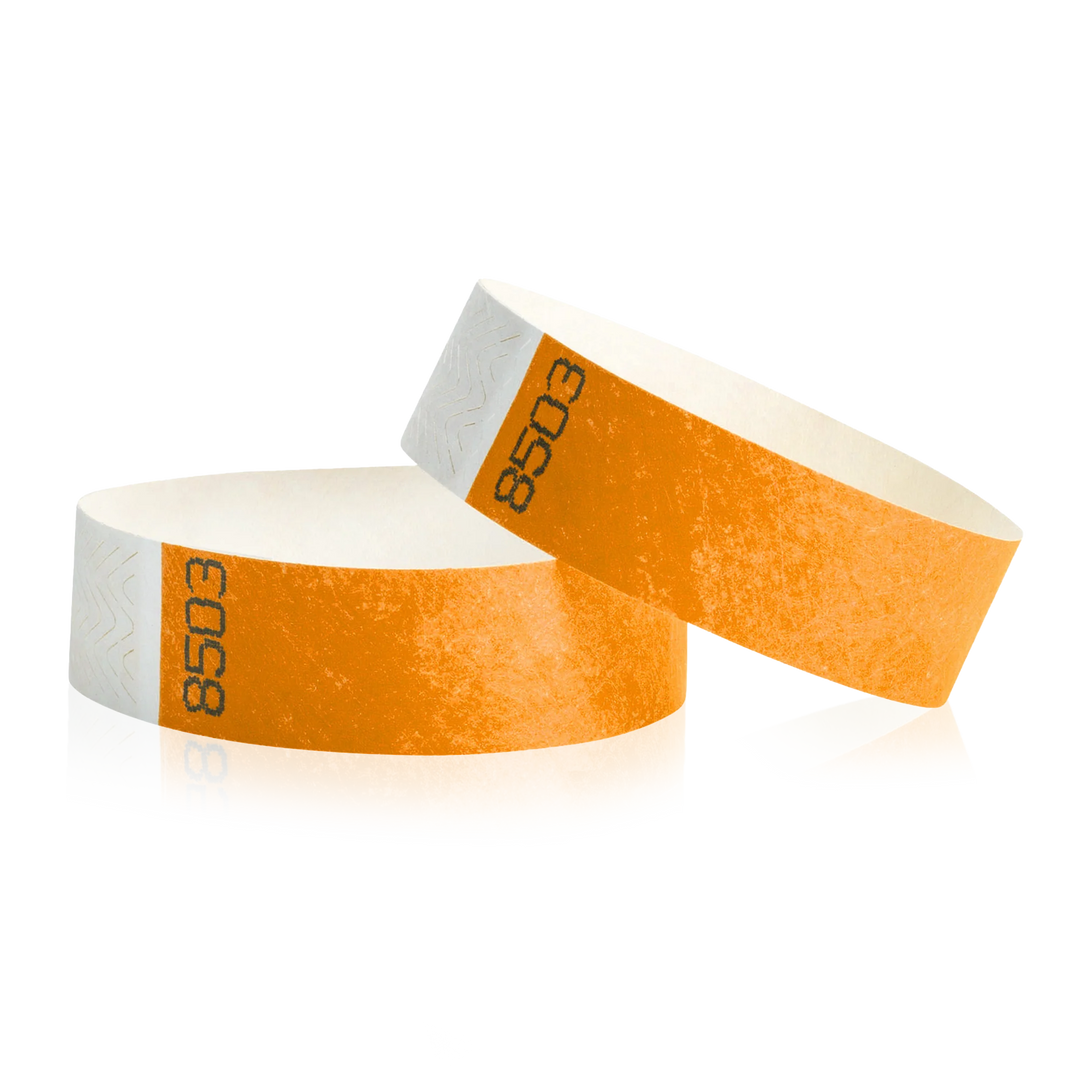 3/4 Inch Duplicate Number Tyvek Wristbands - neon orange
