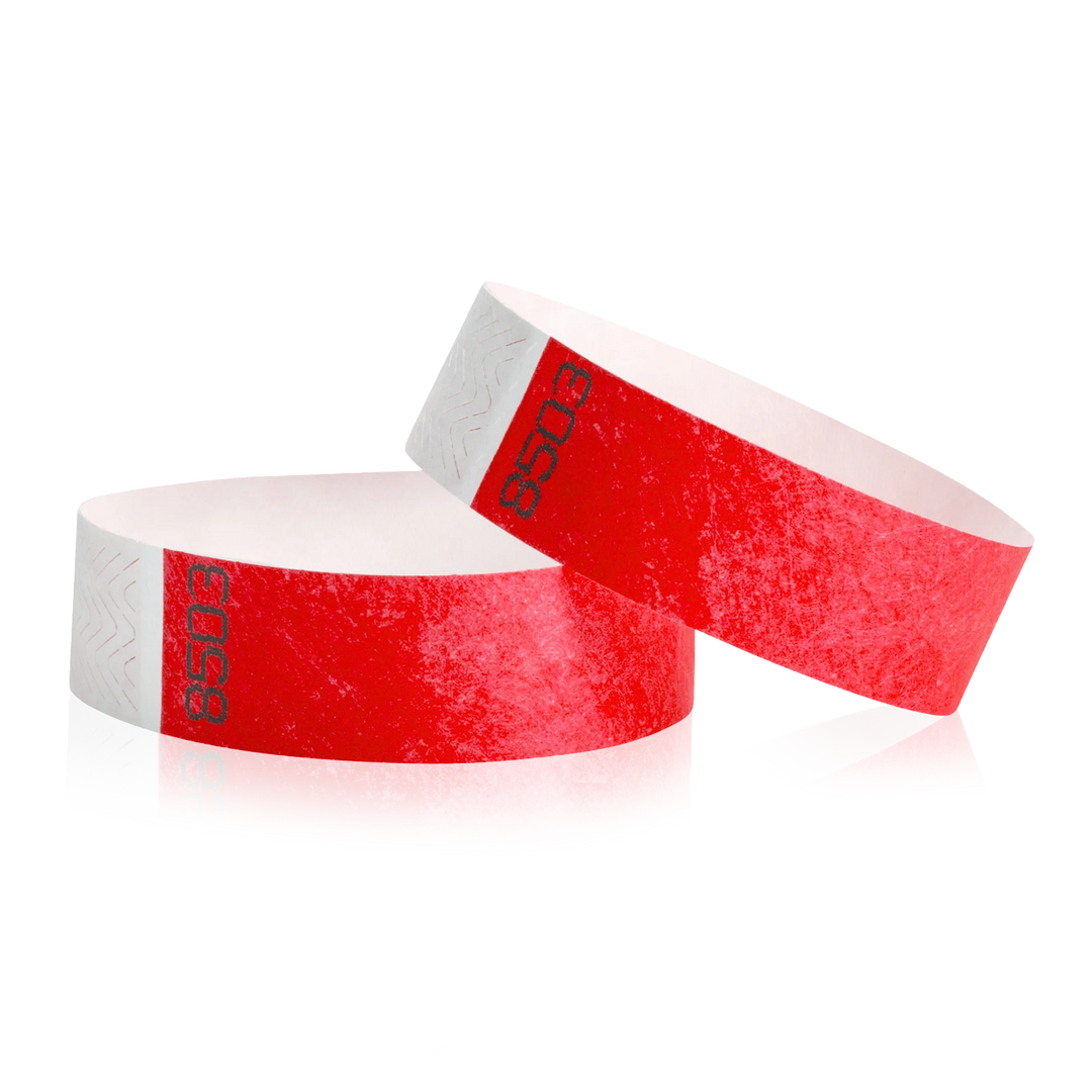 3/4 Inch Duplicate Number Tyvek Wristbands - neon red