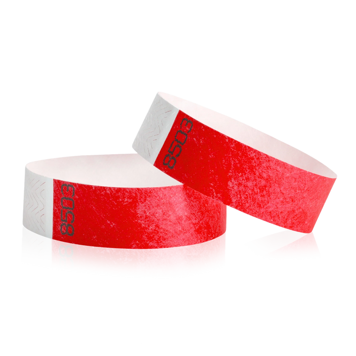 3/4 Inch Duplicate Number Tyvek Wristbands - neon red