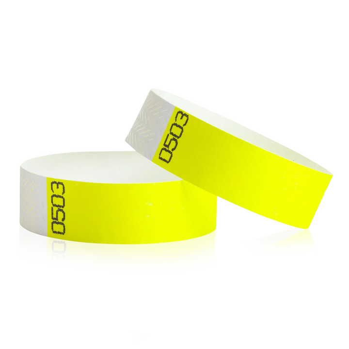3/4 Inch Duplicate Number Tyvek Wristbands - neon yellow