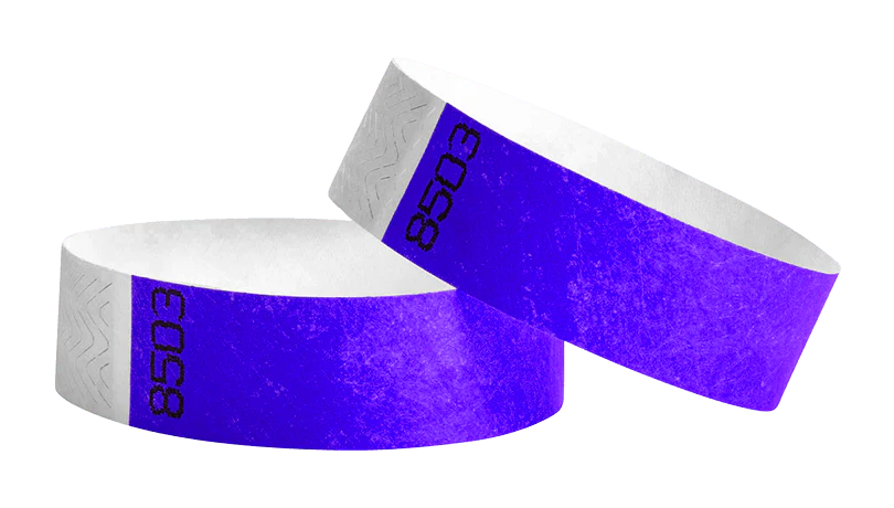 3/4 Inch Duplicate Number Tyvek Wristbands - purple