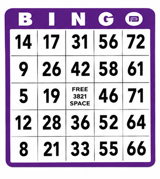 100-Pack Professional Single Hard Bingo Card - purple