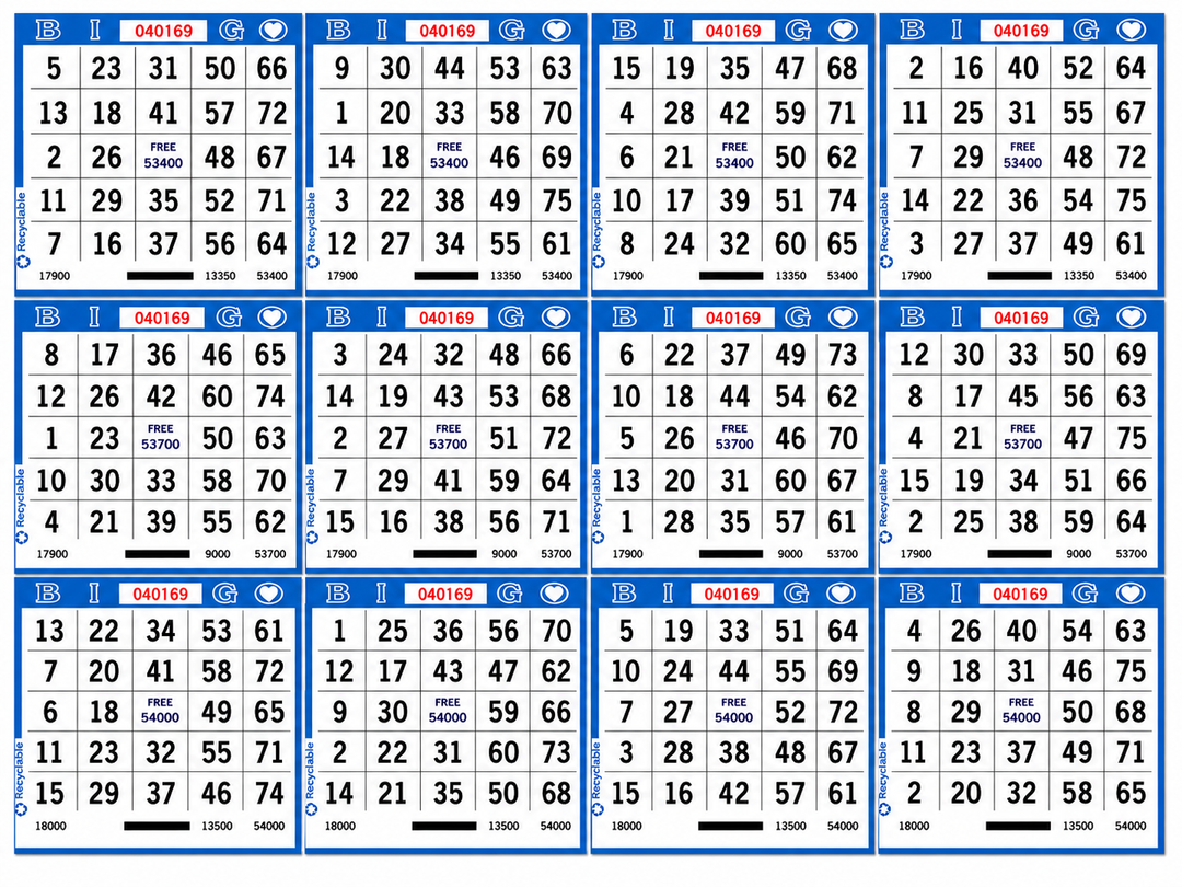 12-Face Horizontal Bingo Paper