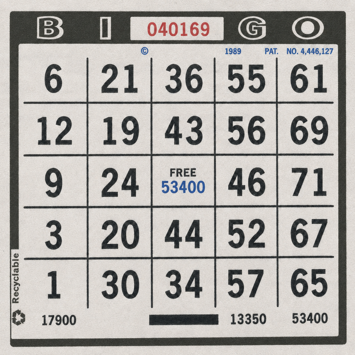 Single Face Bingo Paper - black