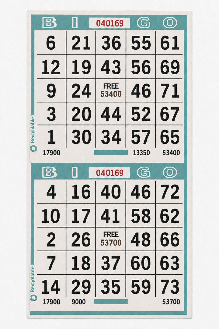 2-Face Vertical Bingo Paper - aqua