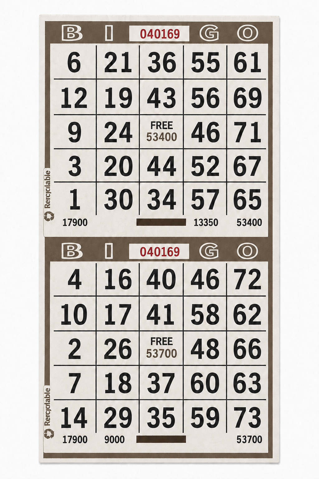 2-Face Vertical Bingo Paper - brown
