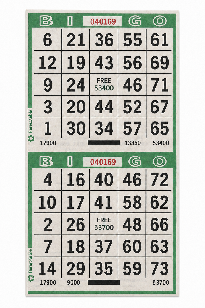 2-Face Vertical Bingo Paper - green