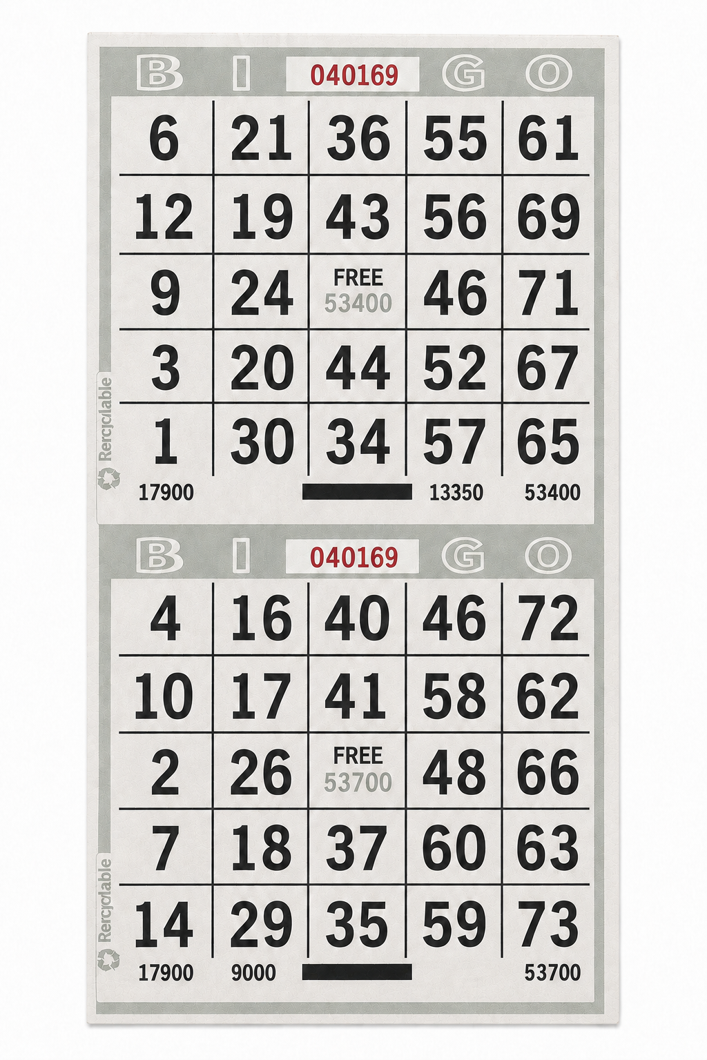 2-Face Vertical Bingo Paper - grey