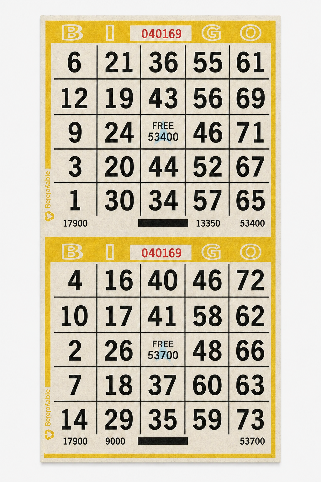 2-Face Vertical Bingo Paper - yellow