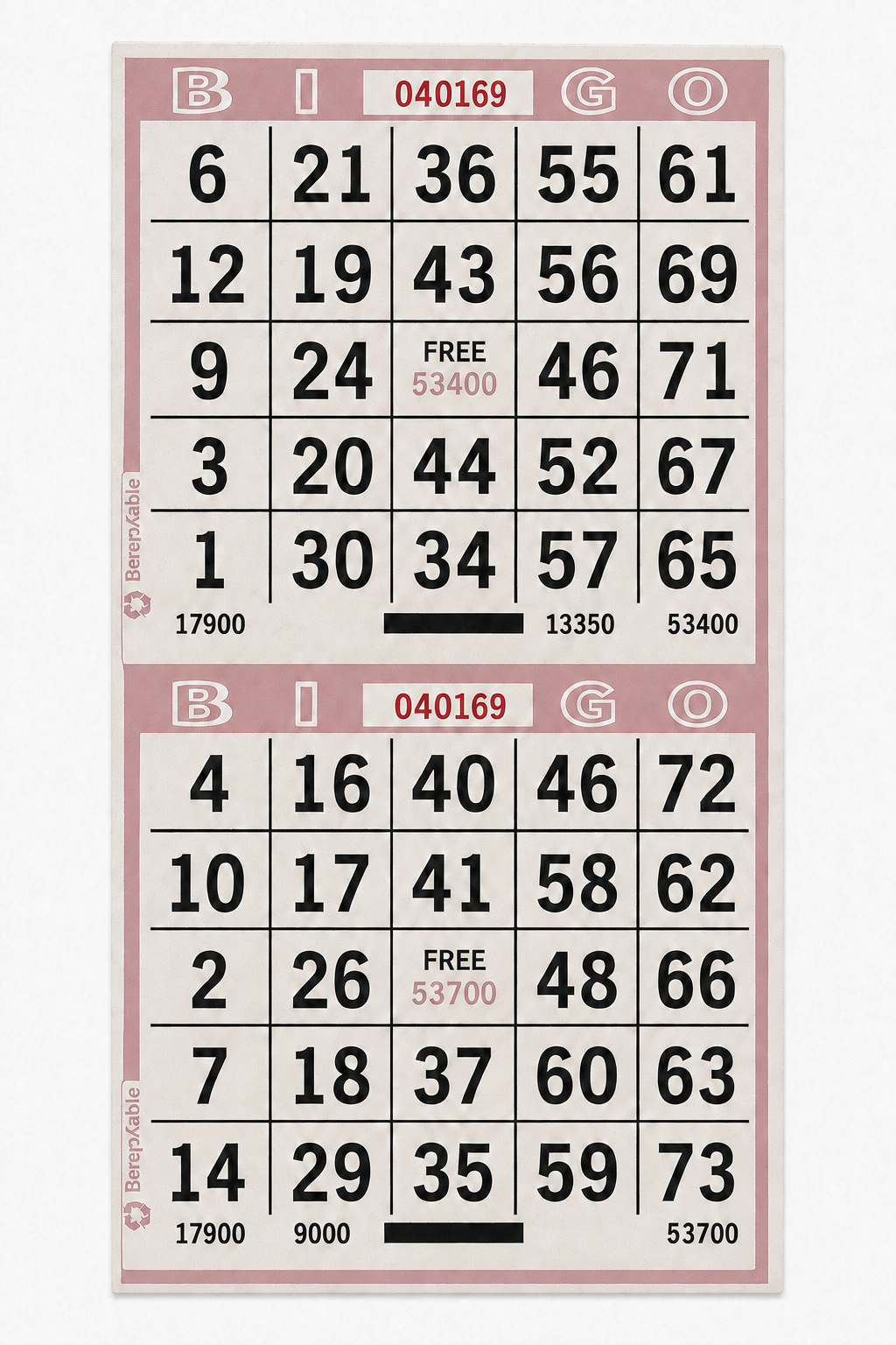 2-Face Vertical Bingo Paper - pink