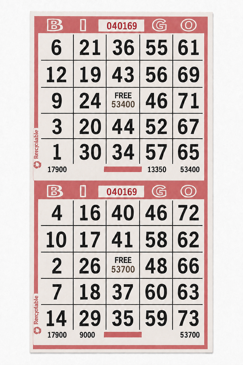 2-Face Vertical Bingo Paper - red