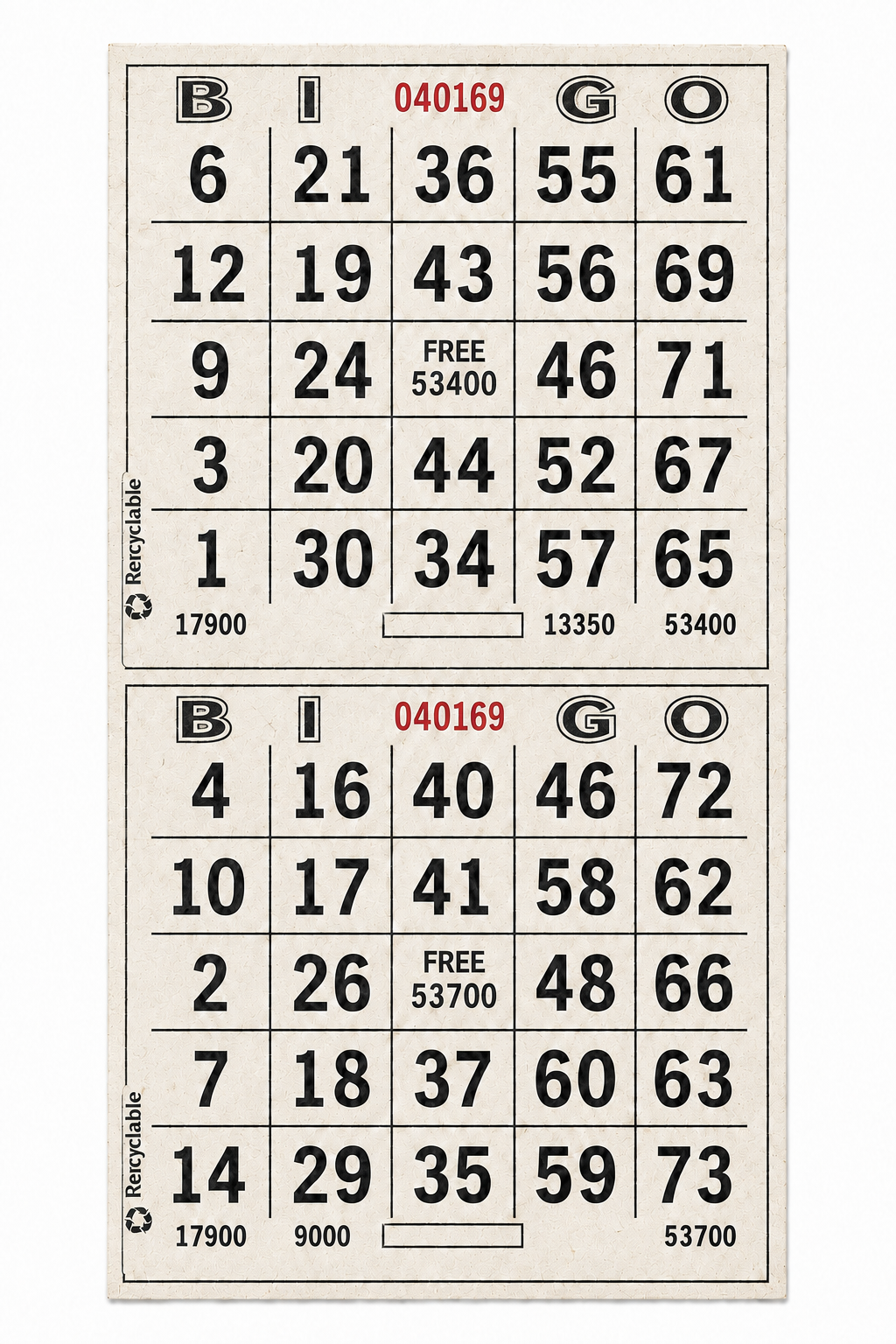 2-Face Vertical Bingo Paper - white