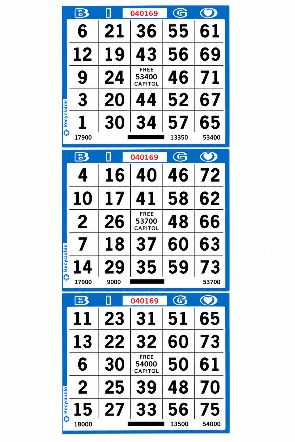 3-Face Vertical Bingo Paper