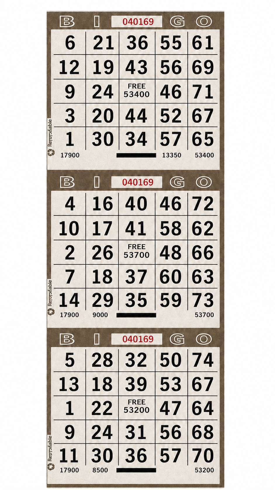 3-Face Vertical Bingo Paper - brown