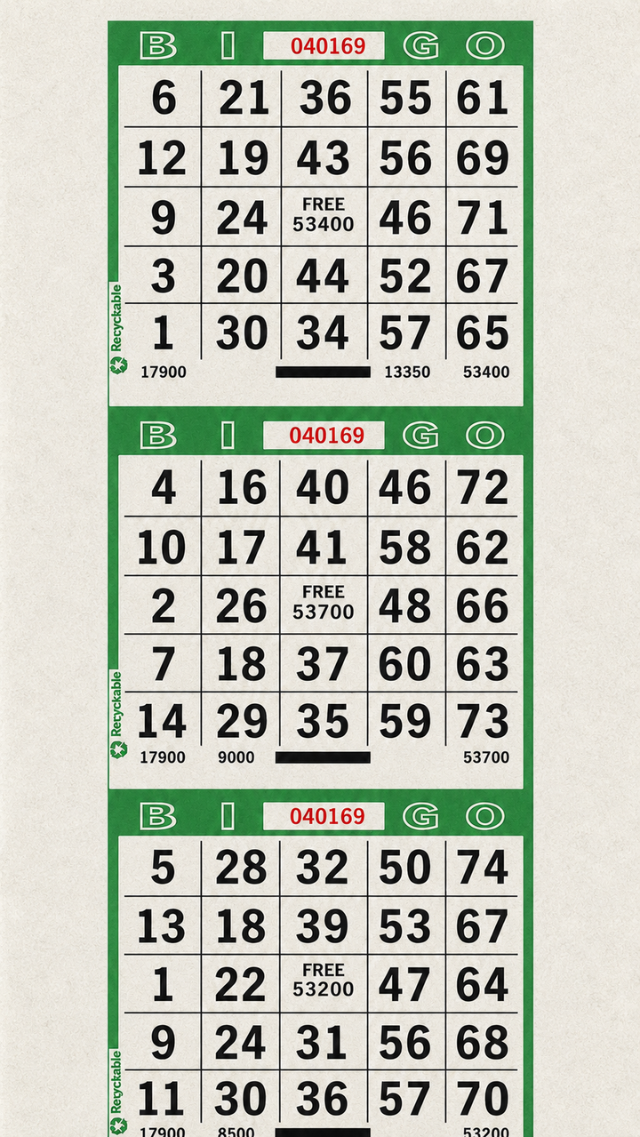 3-Face Vertical Bingo Paper - green