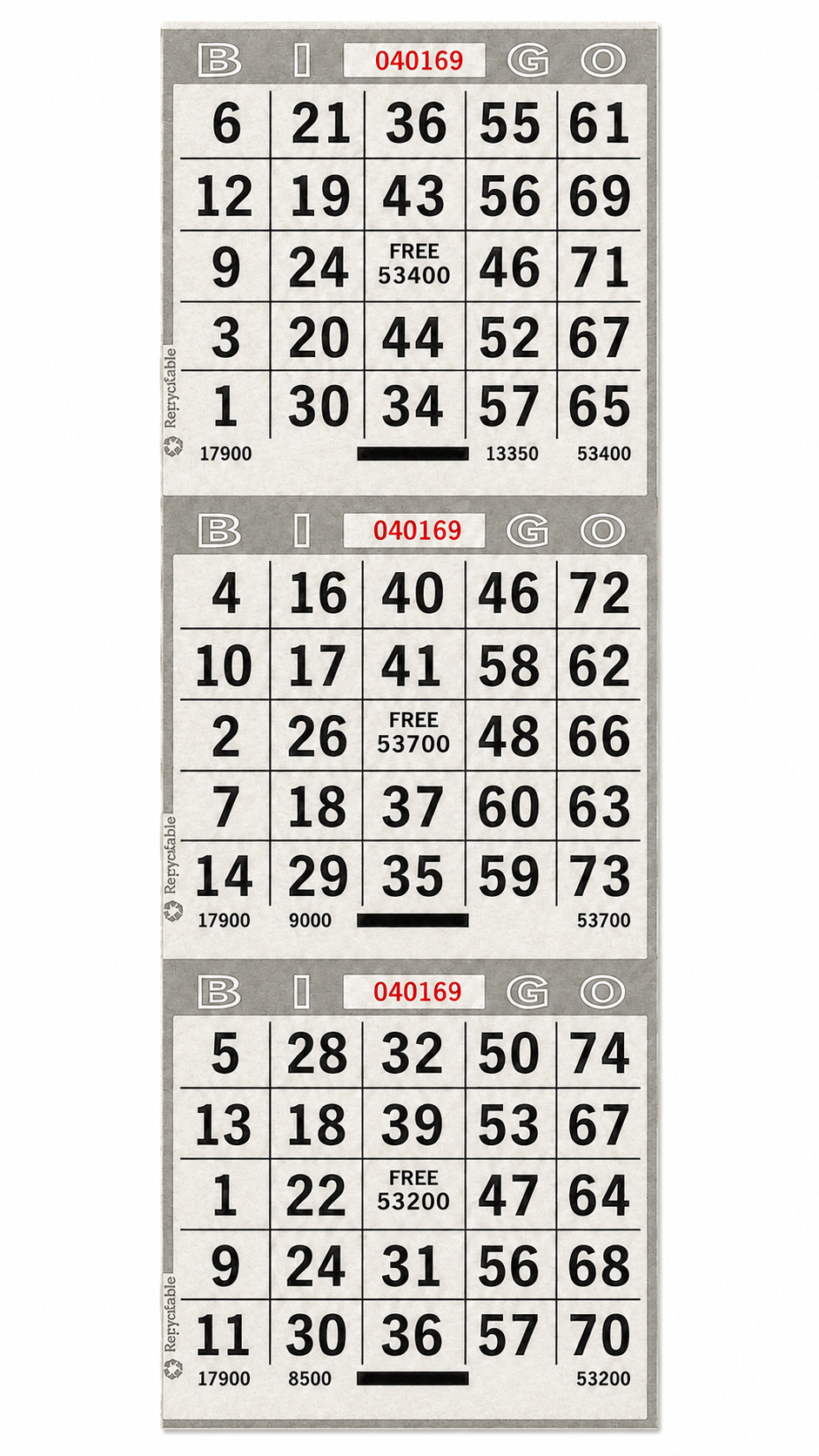 3-Face Vertical Bingo Paper - grey