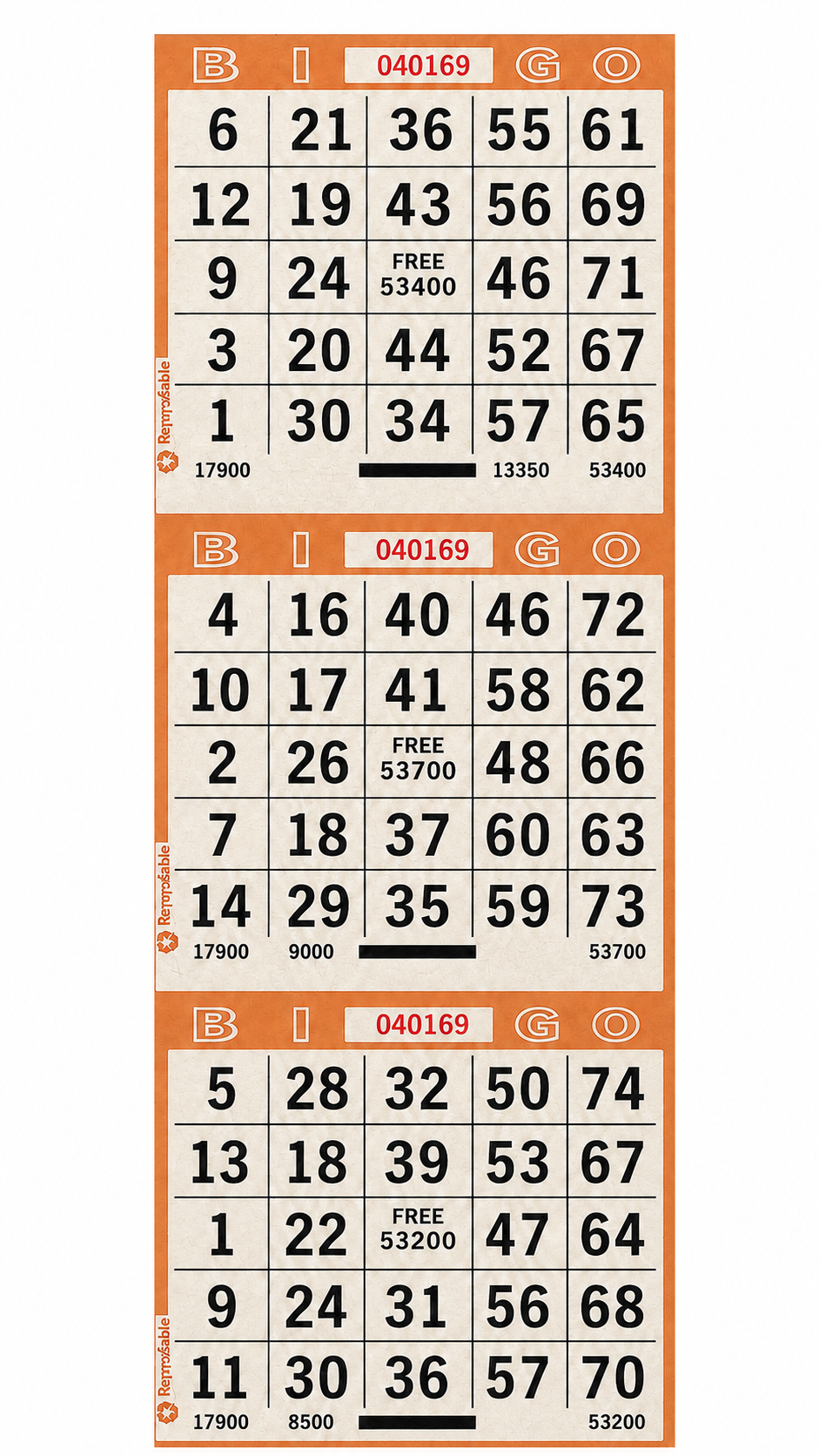 3-Face Vertical Bingo Paper - orange
