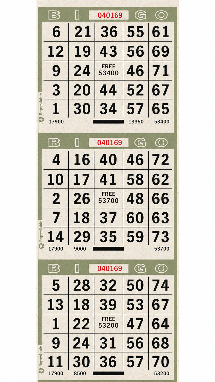 3-Face Vertical Bingo Paper - olive