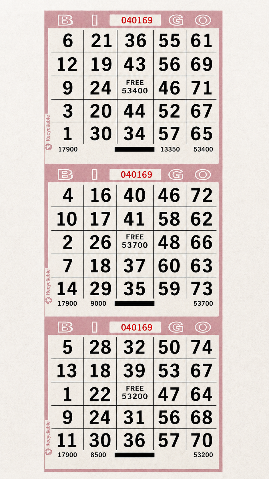 3-Face Vertical Bingo Paper - pink