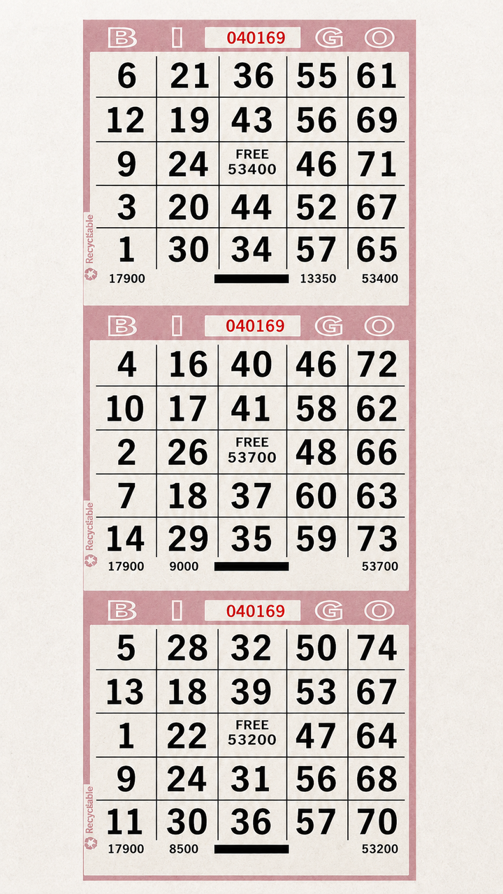 3-Face Vertical Bingo Paper - pink