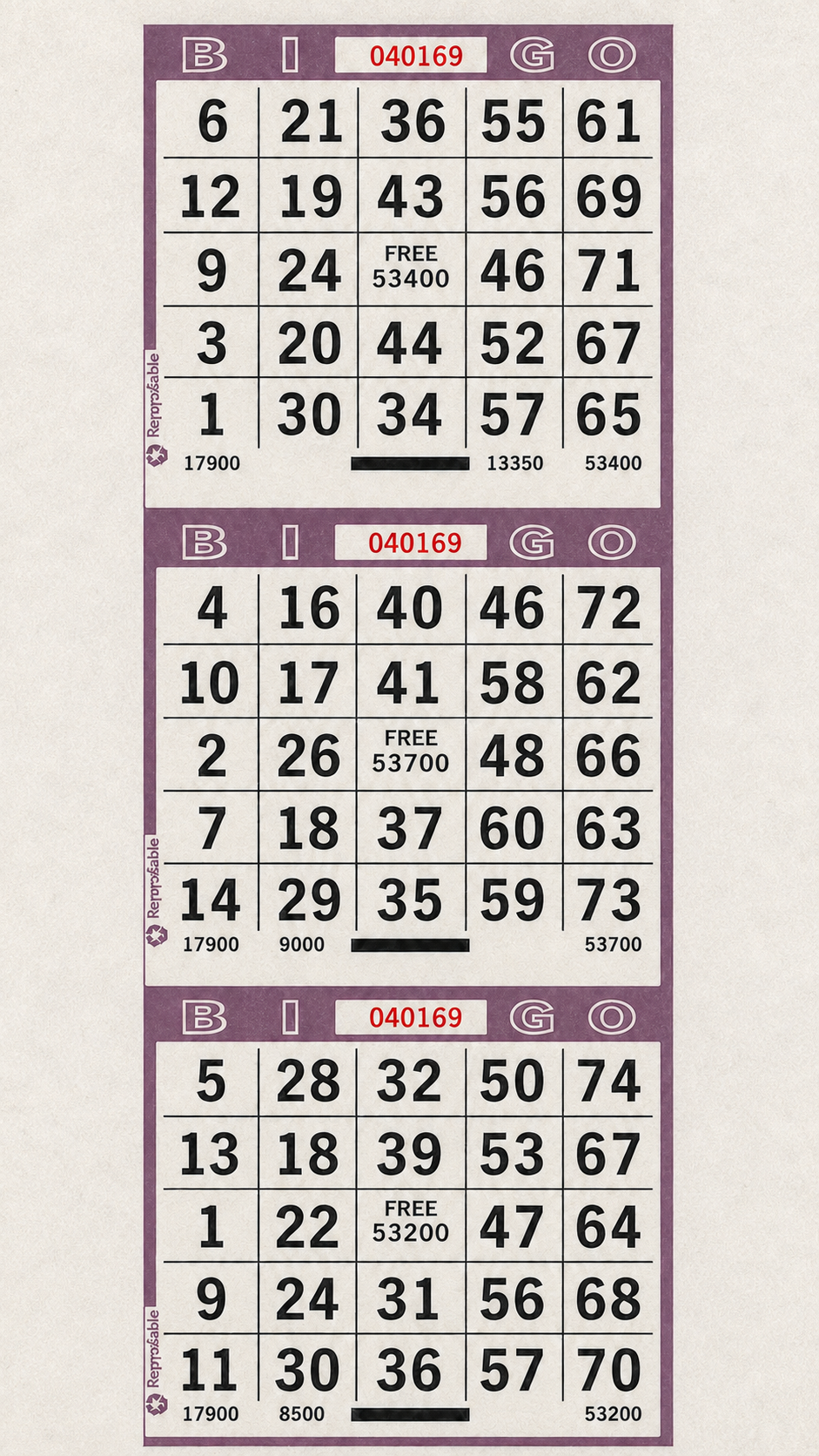 3-Face Vertical Bingo Paper - purple