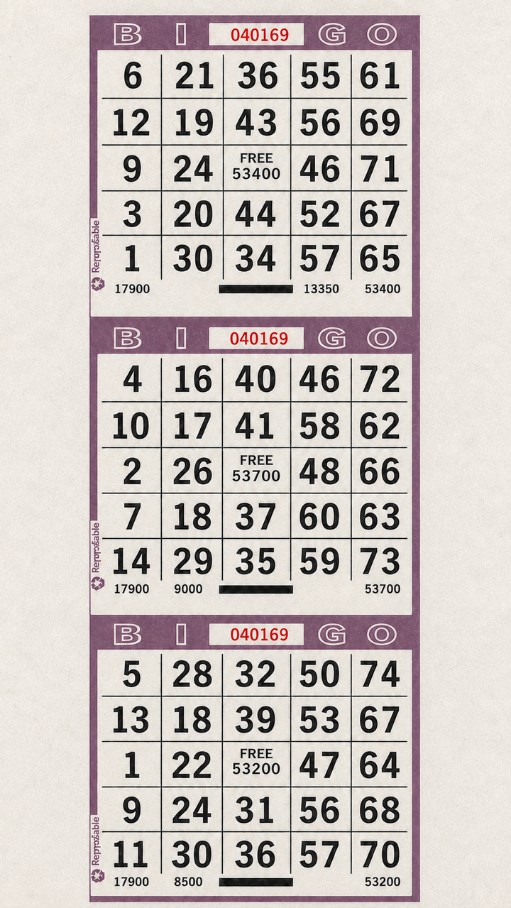 3-Face Vertical Bingo Paper - purple