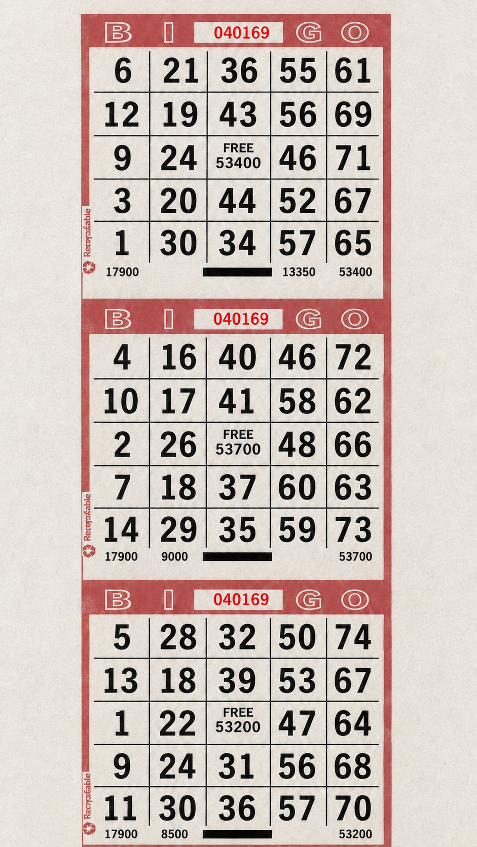 3-Face Vertical Bingo Paper - red
