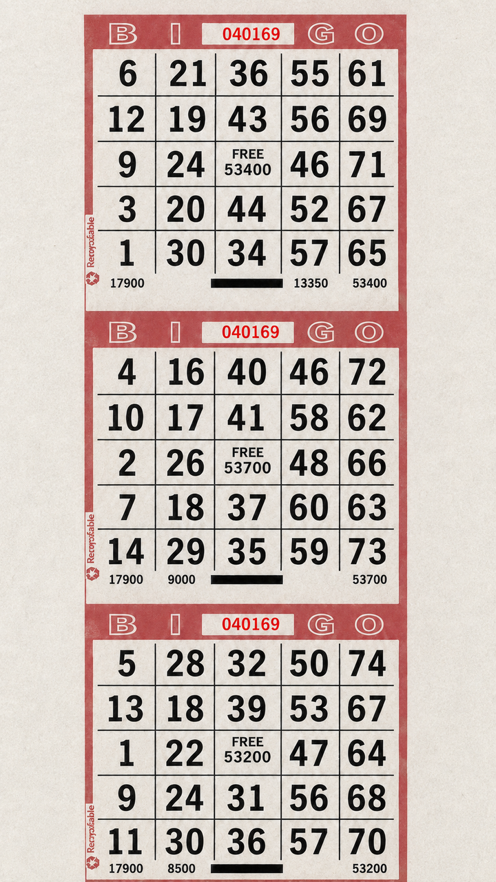 3-Face Vertical Bingo Paper - red