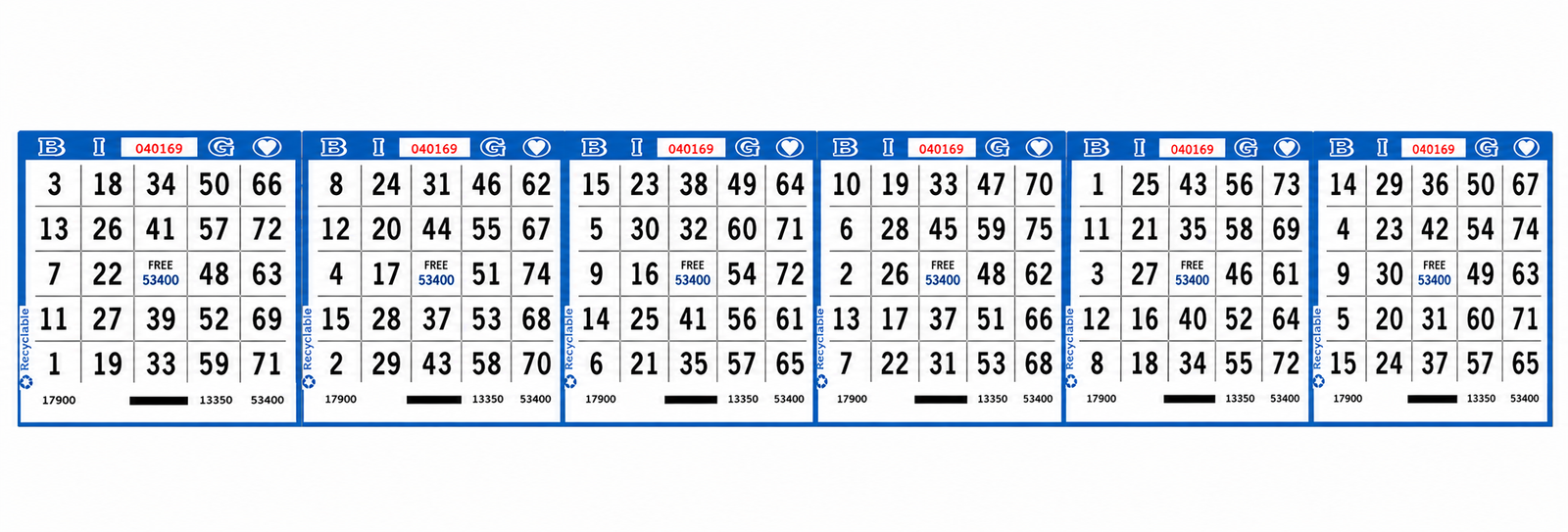 5-Face Horizontal Bingo Paper