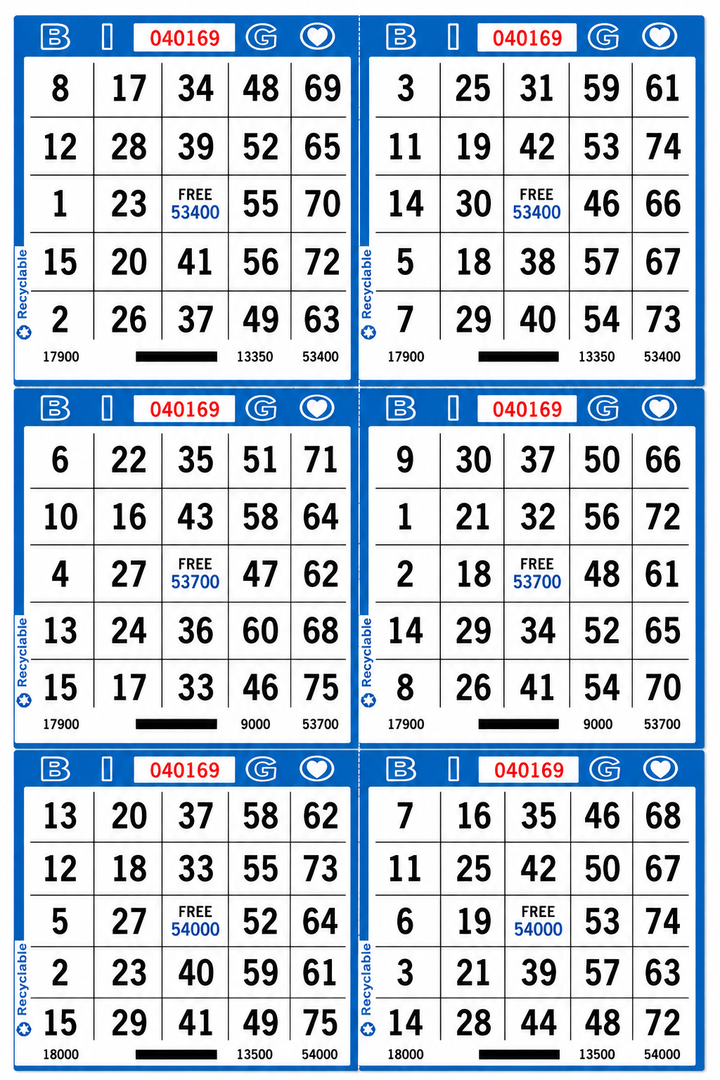 6-Face Vertical Bingo Paper