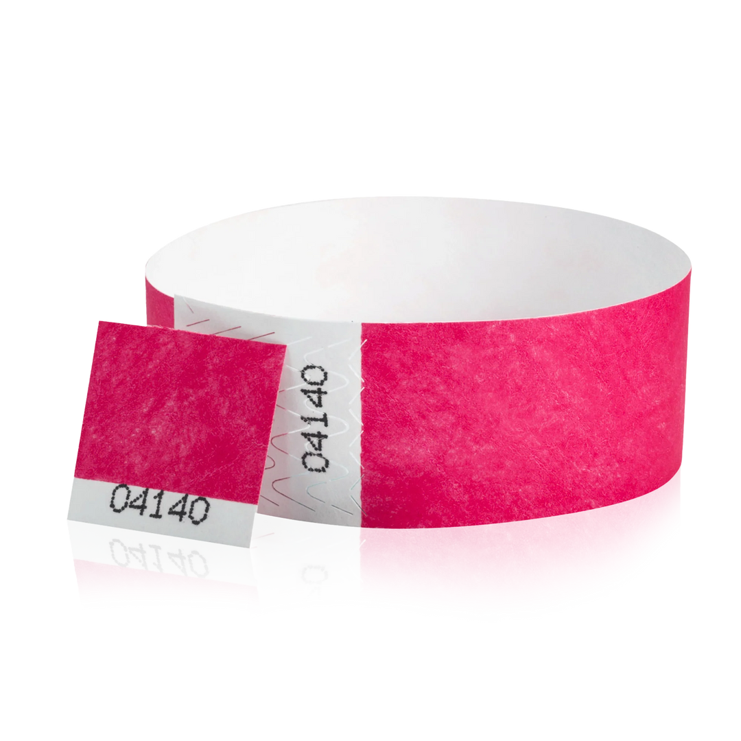 1 Inch Raffle Voucher Tyvek Wristbands - neon pink